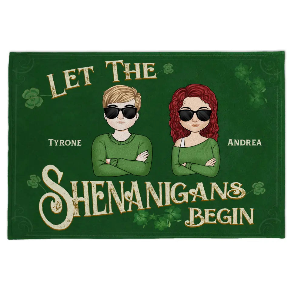 Let the Shenanigans Begin - Personalized Shamrock Doormat - St. Patrick&#39;s Day Housewarming Gift Door Mat -St Patricks Day Decor