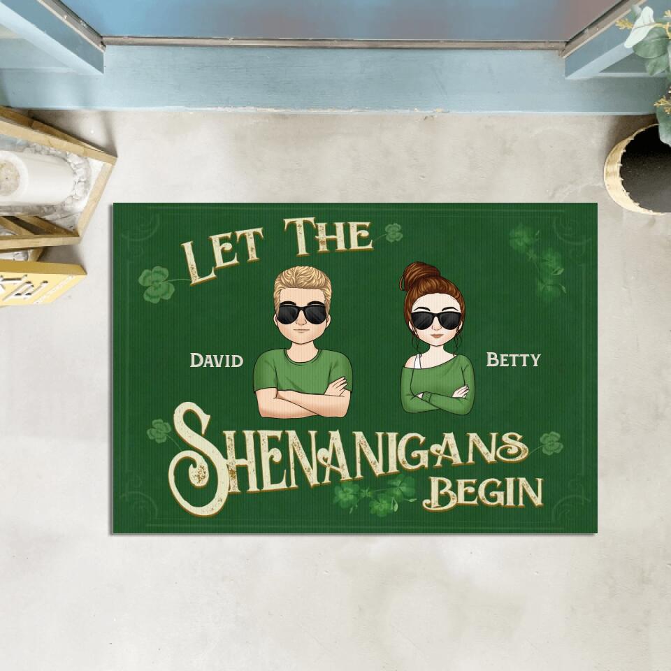 Let the Shenanigans Begin - Personalized Shamrock Doormat - St. Patrick's Day Housewarming Gift Door Mat -St Patricks Day Decor