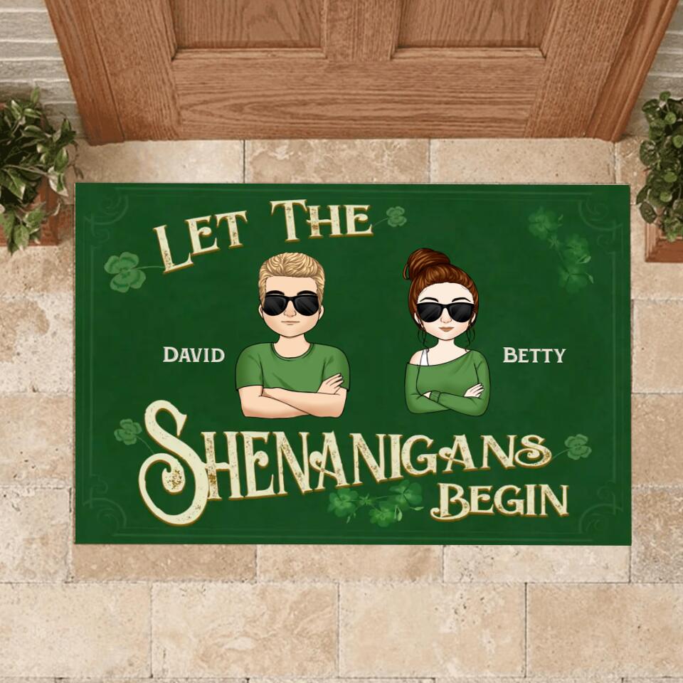 Let the Shenanigans Begin - Personalized Shamrock Doormat - St. Patrick's Day Housewarming Gift Door Mat -St Patricks Day Decor