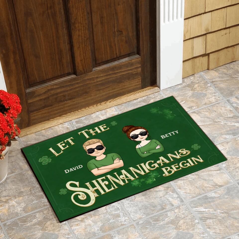 Let the Shenanigans Begin - Personalized Shamrock Doormat - St. Patrick's Day Housewarming Gift Door Mat -St Patricks Day Decor
