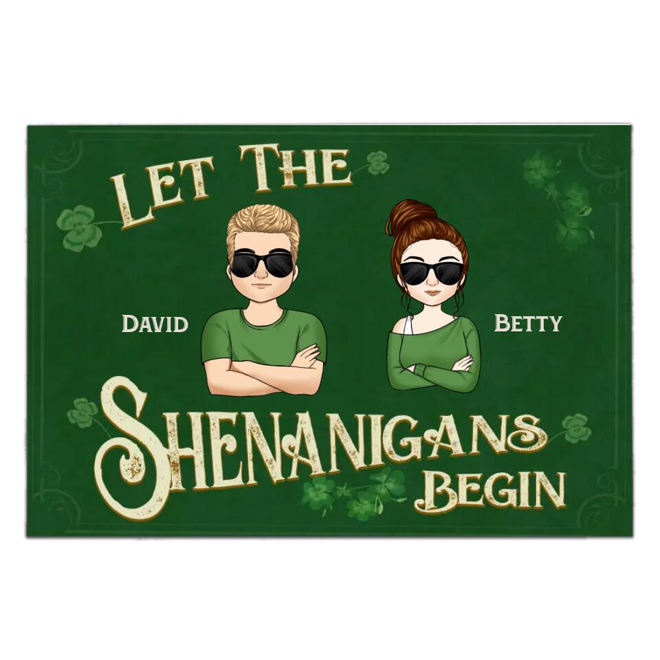 Let the Shenanigans Begin - Personalized Shamrock Doormat - St. Patrick's Day Housewarming Gift Door Mat -St Patricks Day Decor