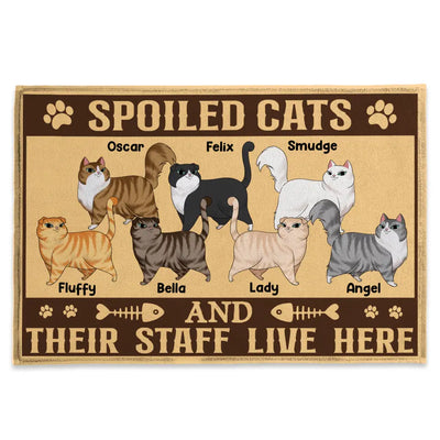 Spoiled Cats And Their Staff Live Here - Personalized Doormat, Gift For Cat Lover