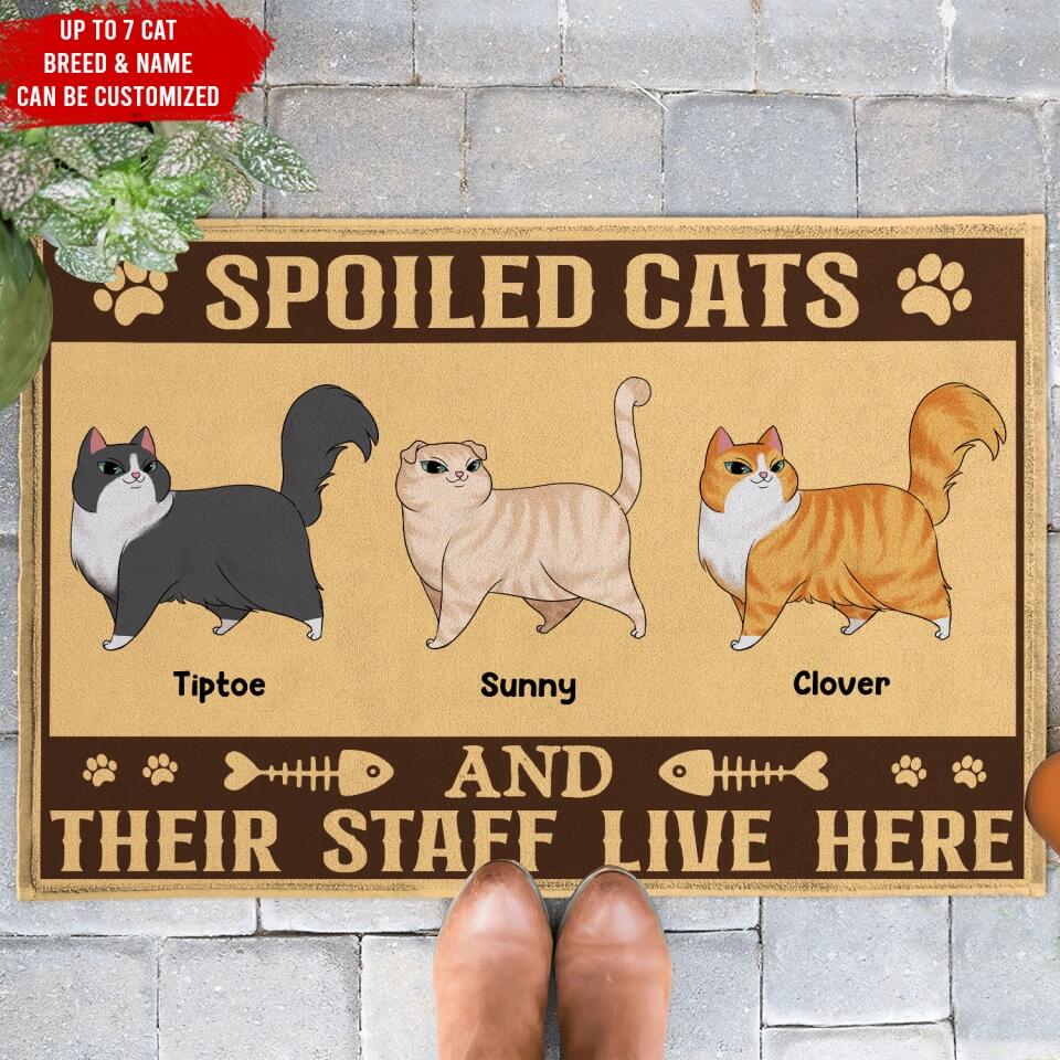 Spoiled Cats And Their Staff Live Here - Personalized Doormat, Gift For Cat Lover