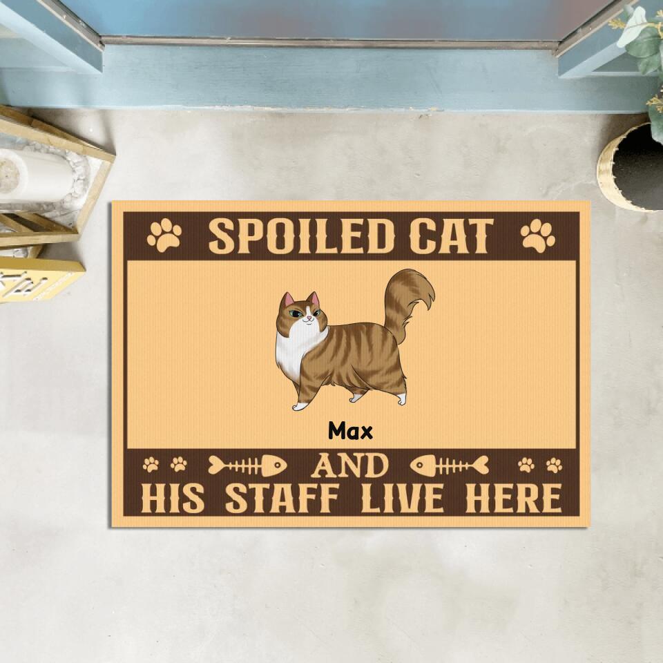 Spoiled Cats And Their Staff Live Here - Personalized Doormat, Gift For Cat Lover