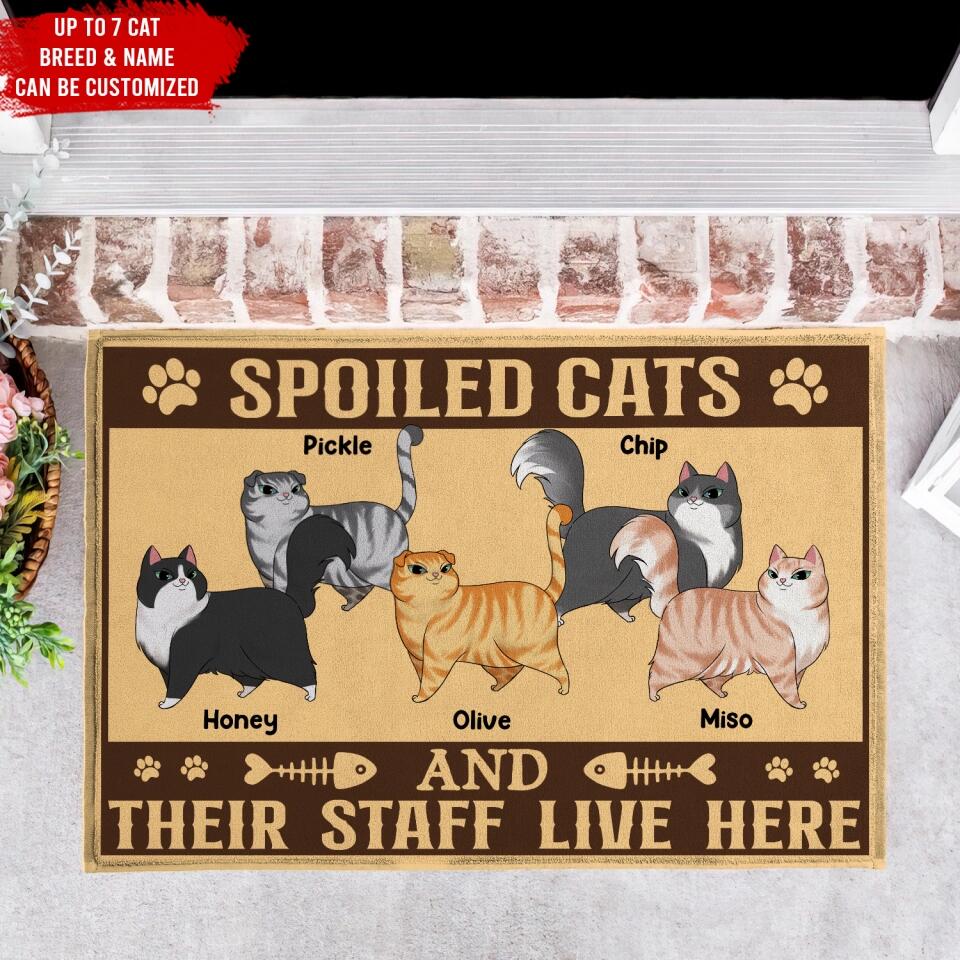 Spoiled Cats And Their Staff Live Here - Personalized Doormat, Gift For Cat Lover