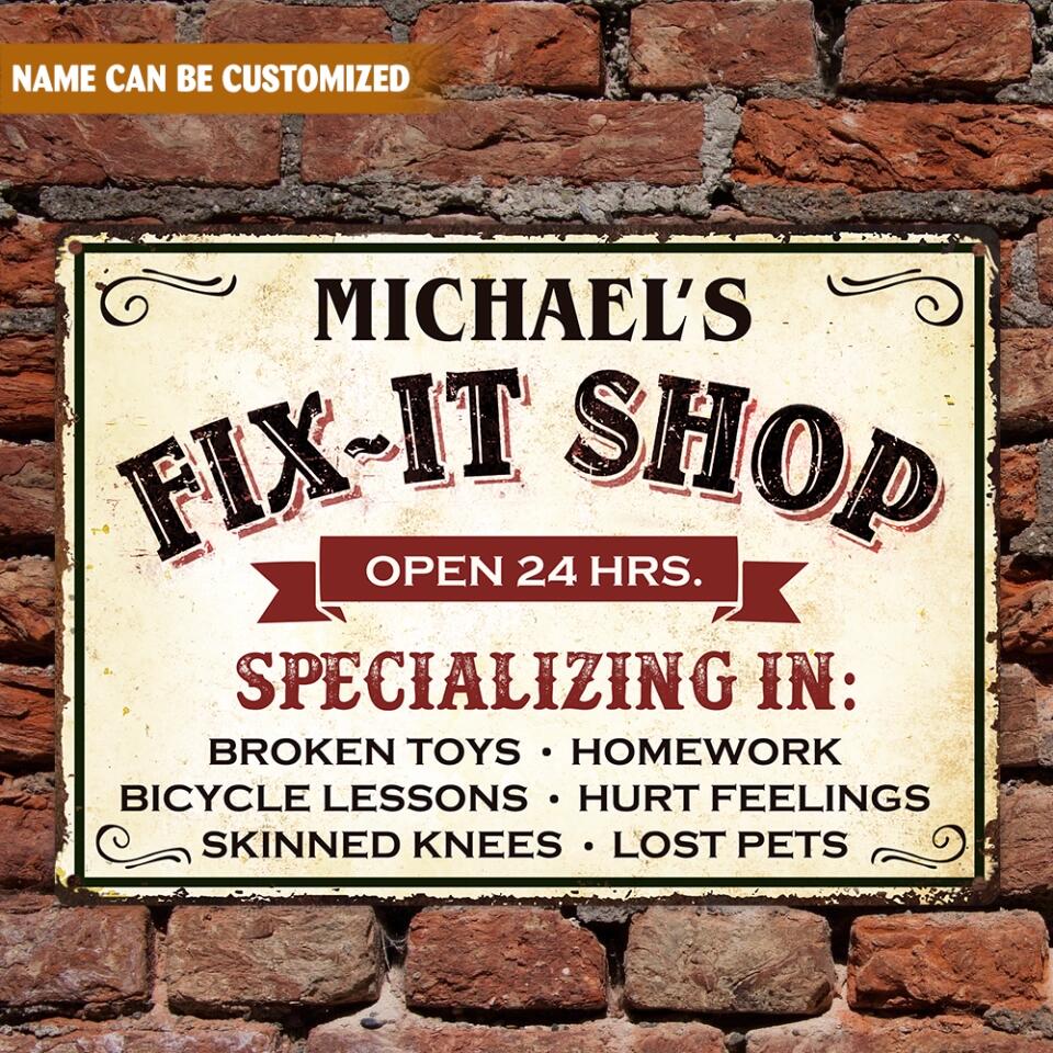 Fix-It Shop Man Cave Your Family Name - Personalized Metal Sign Dad Gift Garage Shop Custom