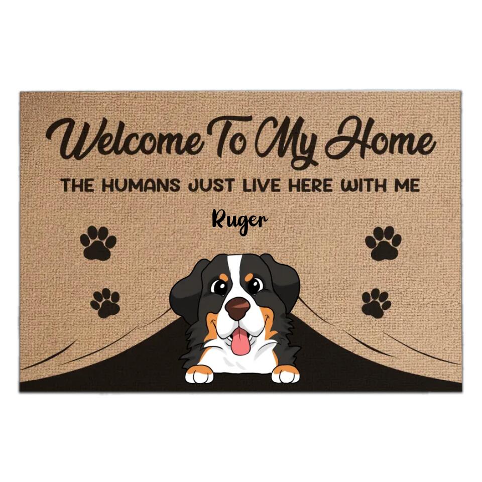 Welcome To Our Home The Humans Just Live Here With Us - Personalized Doormat, Gift For Pet Lover