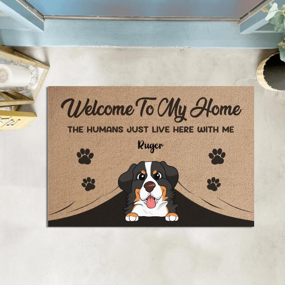 Welcome To Our Home The Humans Just Live Here With Us - Personalized Doormat, Gift For Pet Lover