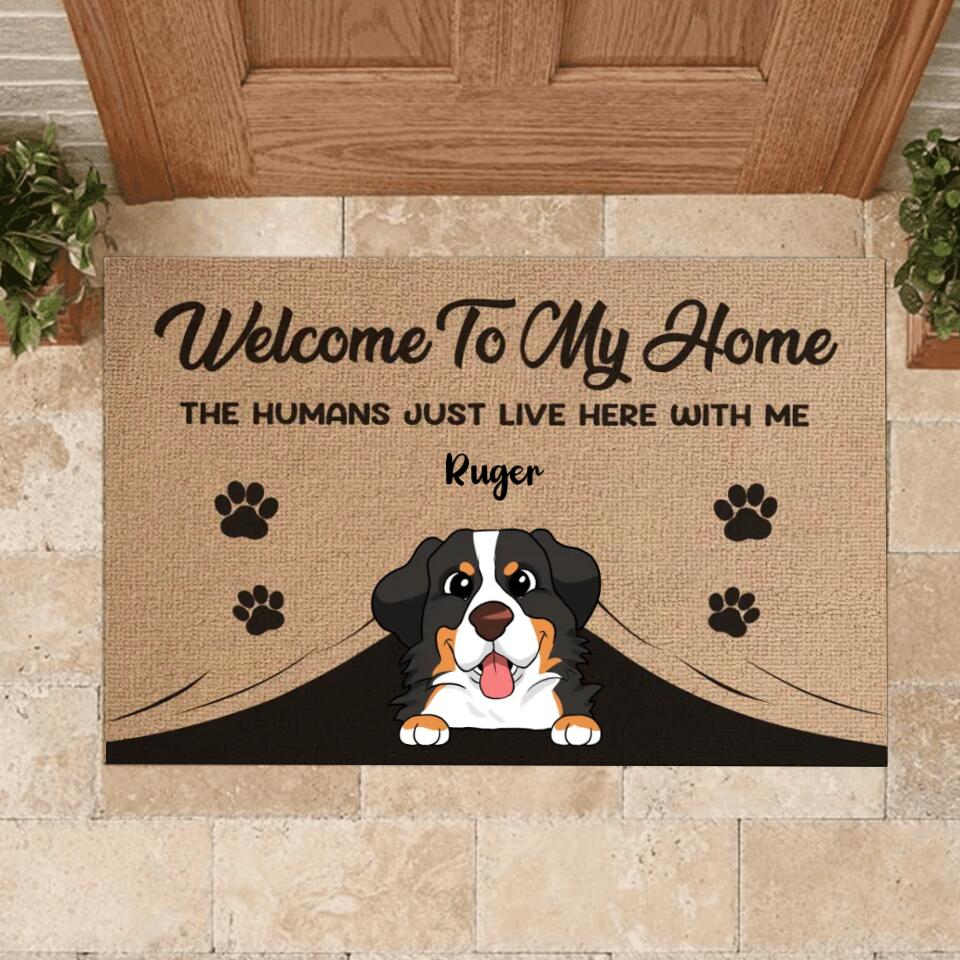 Welcome To Our Home The Humans Just Live Here With Us - Personalized Doormat, Gift For Pet Lover