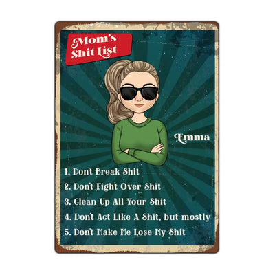 Moms Shit List - Personalized Metal Sign - Funny Mom Gift - Mum gift - Happy Mother's Day