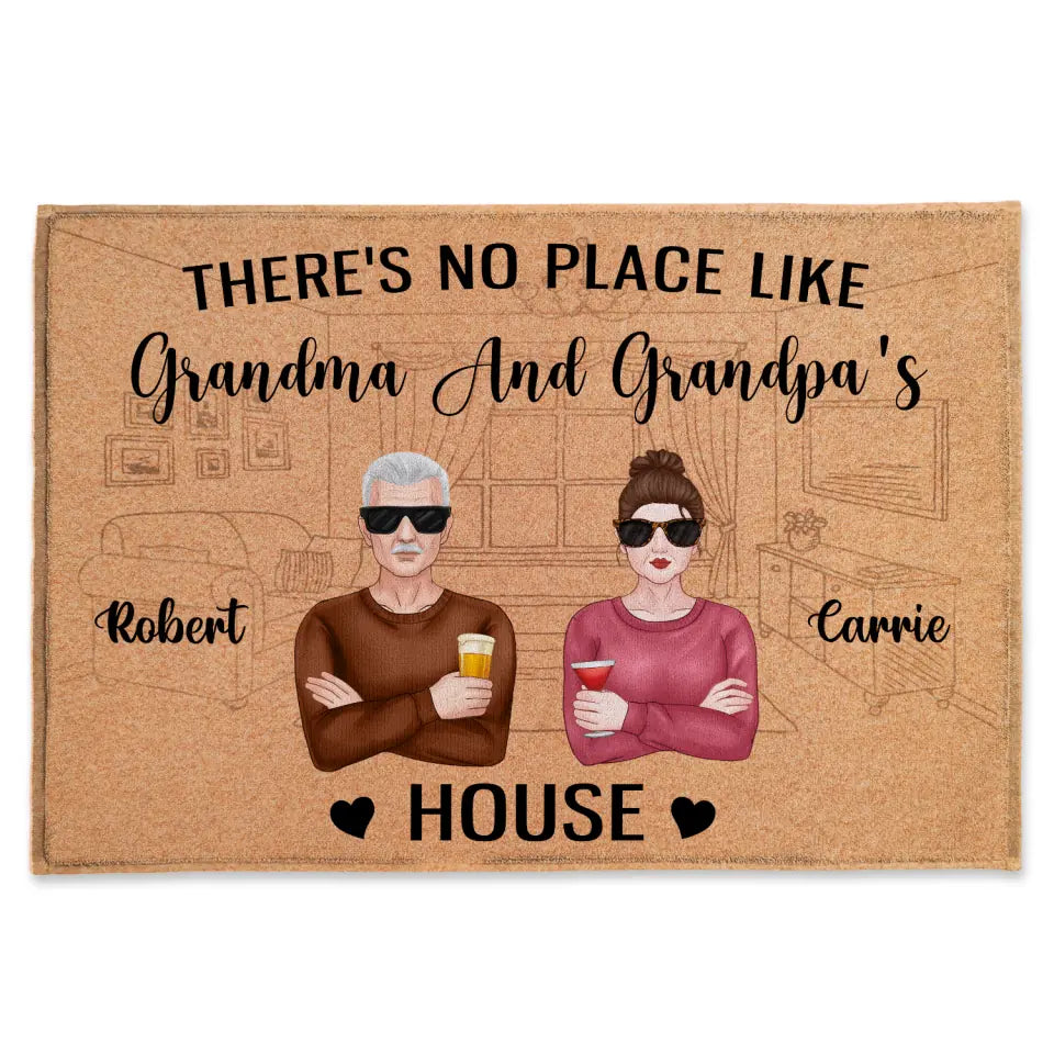 There&#39;s No Place Like Grandma And Grandpa&#39;s House - Personalized Welcome Doormat - Home Doormat - Fathers Day - Mothers Day