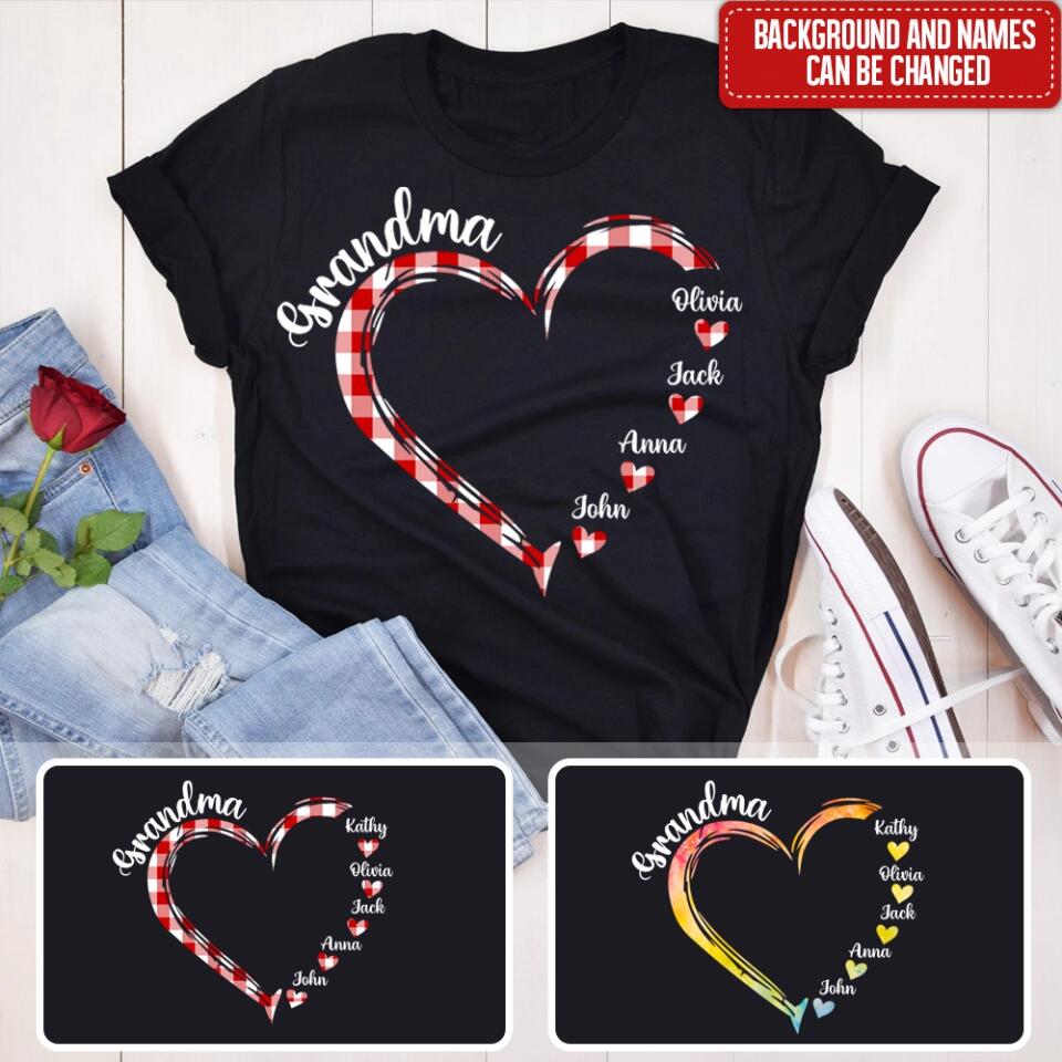 Grandma Heart Sweat - Personalized T-Shirt, Grandkids Name Shirt, Gift For Grandma