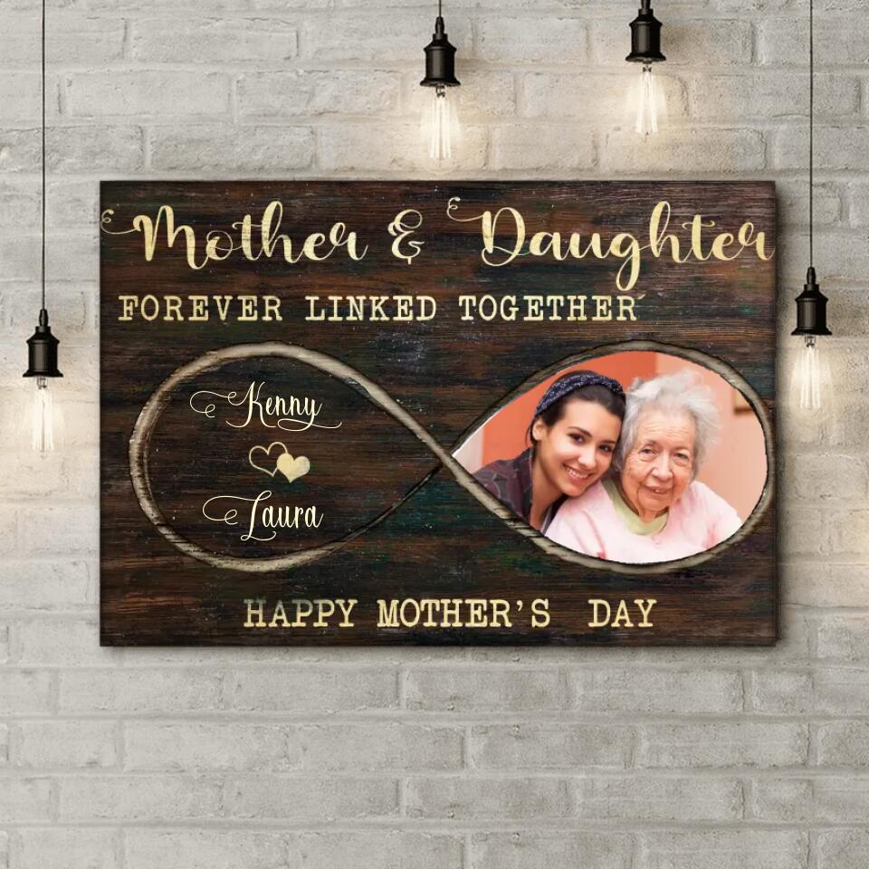 Mother & Daughter Forever Linked Together - Personalized  Canvas, Gift For Mother