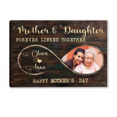 Mother & Daughter Forever Linked Together - Personalized  Canvas, Gift For Mother