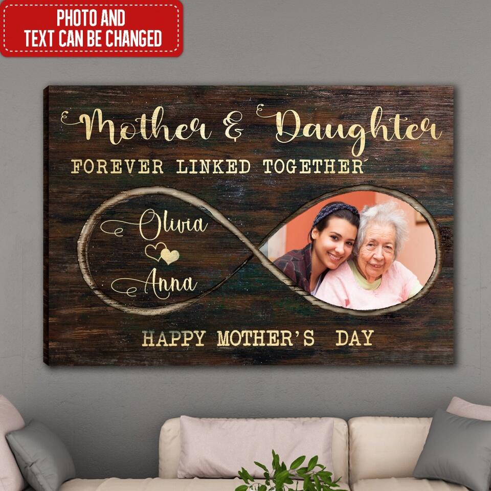 Mother & Daughter Forever Linked Together - Personalized  Canvas, Gift For Mother