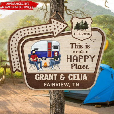 This Is Our Happy Place - Personalized Door Sign, Gift For Camper