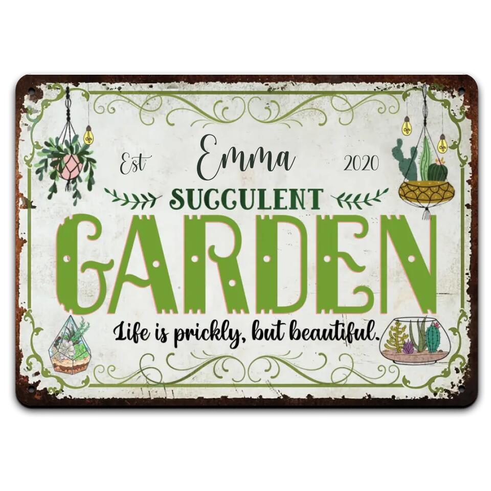 Life Is Prickly, But Beautiful - Personalized Garden Metal Sign - Gift Idea For Gardeners