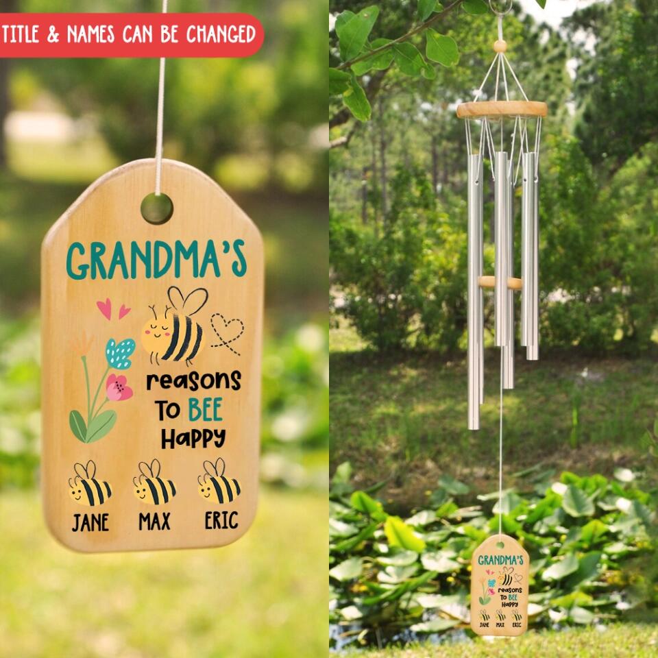 Grandma's Reasons To Bee Happy - Personalized Wind Chimes, Gift For Mother's Day