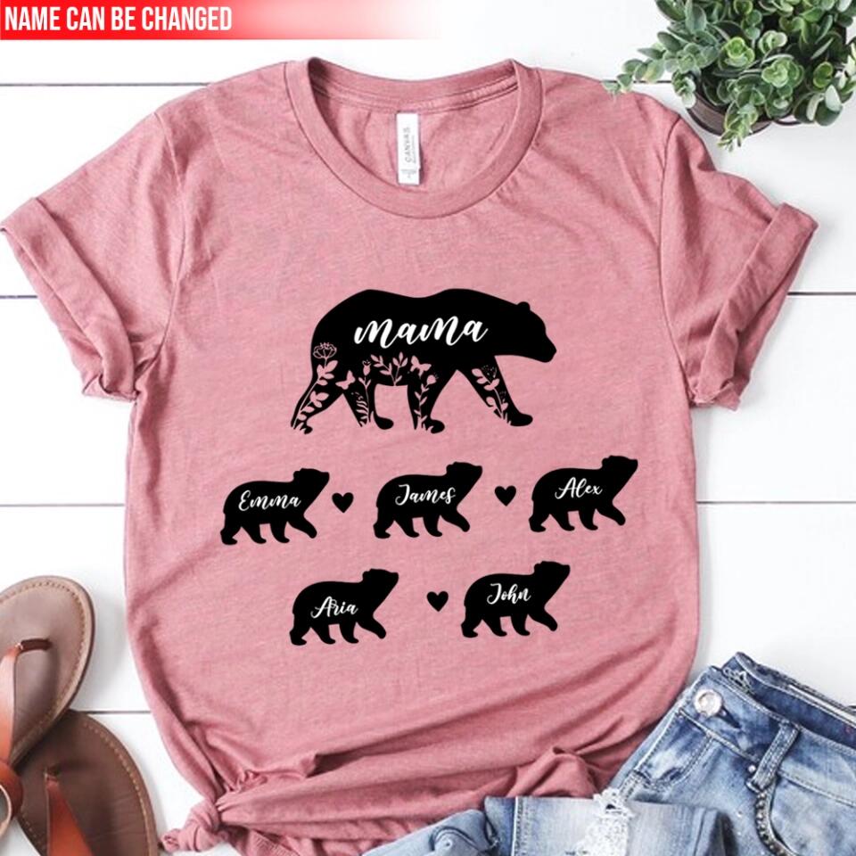 Mama Bear And Kids Bear - Personalized T-Shirt, Mother's Day Gift