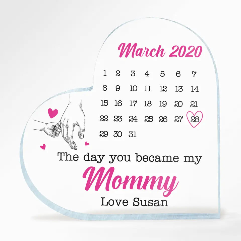 The Day You Became My Mommy Date Heart - Personalized Acrylic Plaque, Gift For Mother&#39;s Day