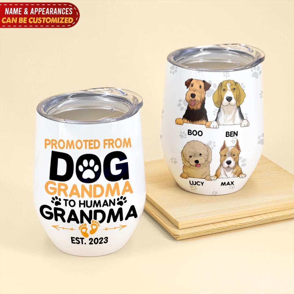 Promoted From Dog Grandma To Human Grandma - Personalized Wine Tumbler, Gift For Dog Lover