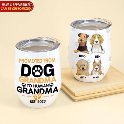 Promoted From Dog Grandma To Human Grandma - Personalized Wine Tumbler, Gift For Dog Lover