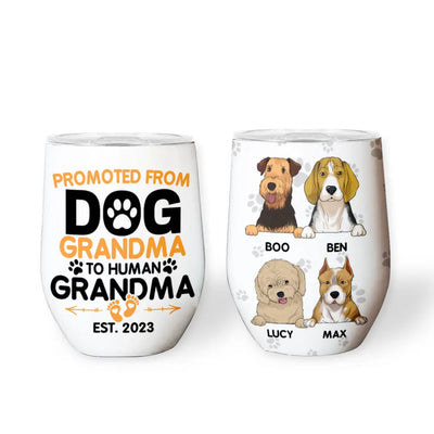 Promoted From Dog Grandma To Human Grandma - Personalized Wine Tumbler, Gift For Dog Lover
