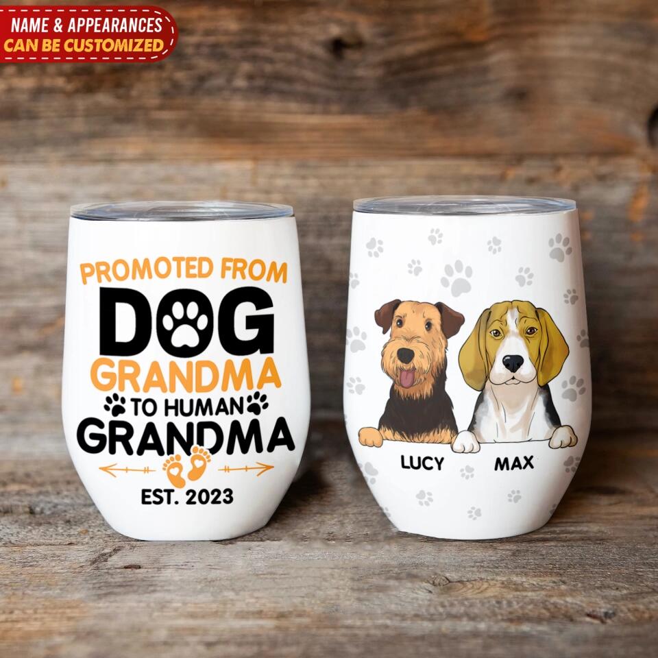 Promoted From Dog Grandma To Human Grandma - Personalized Wine Tumbler, Gift For Dog Lover