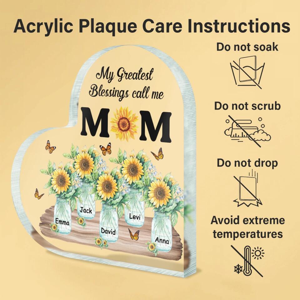 Mom My Greatest Blessings Call Me Mom - Personalized Heart Shaped Acrylic Plaque, Gift For Mother's Day