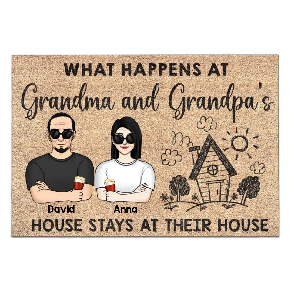 What Happens At Grandma and Grandpa's House Stays At Their House - Personalized Doormat, Gift For Grandparents