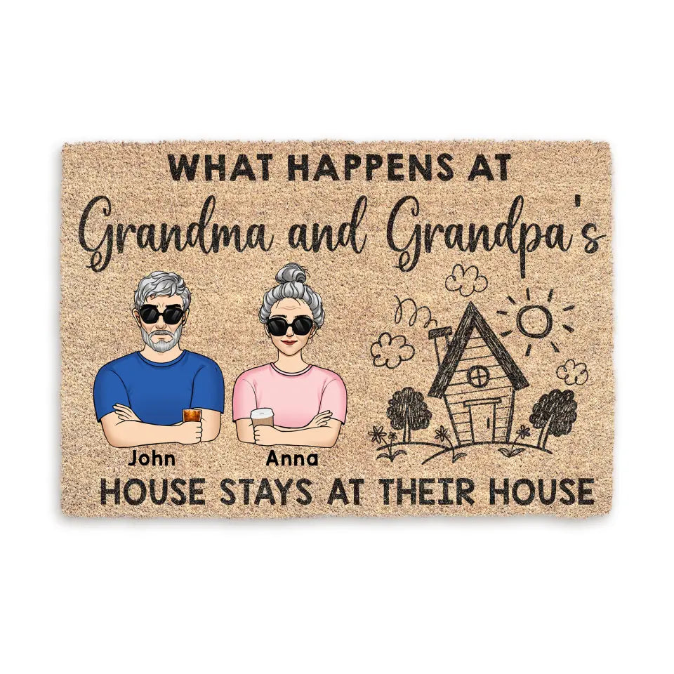 What Happens At Grandma and Grandpa&#39;s House Stays At Their House - Personalized Doormat, Gift For Grandparents