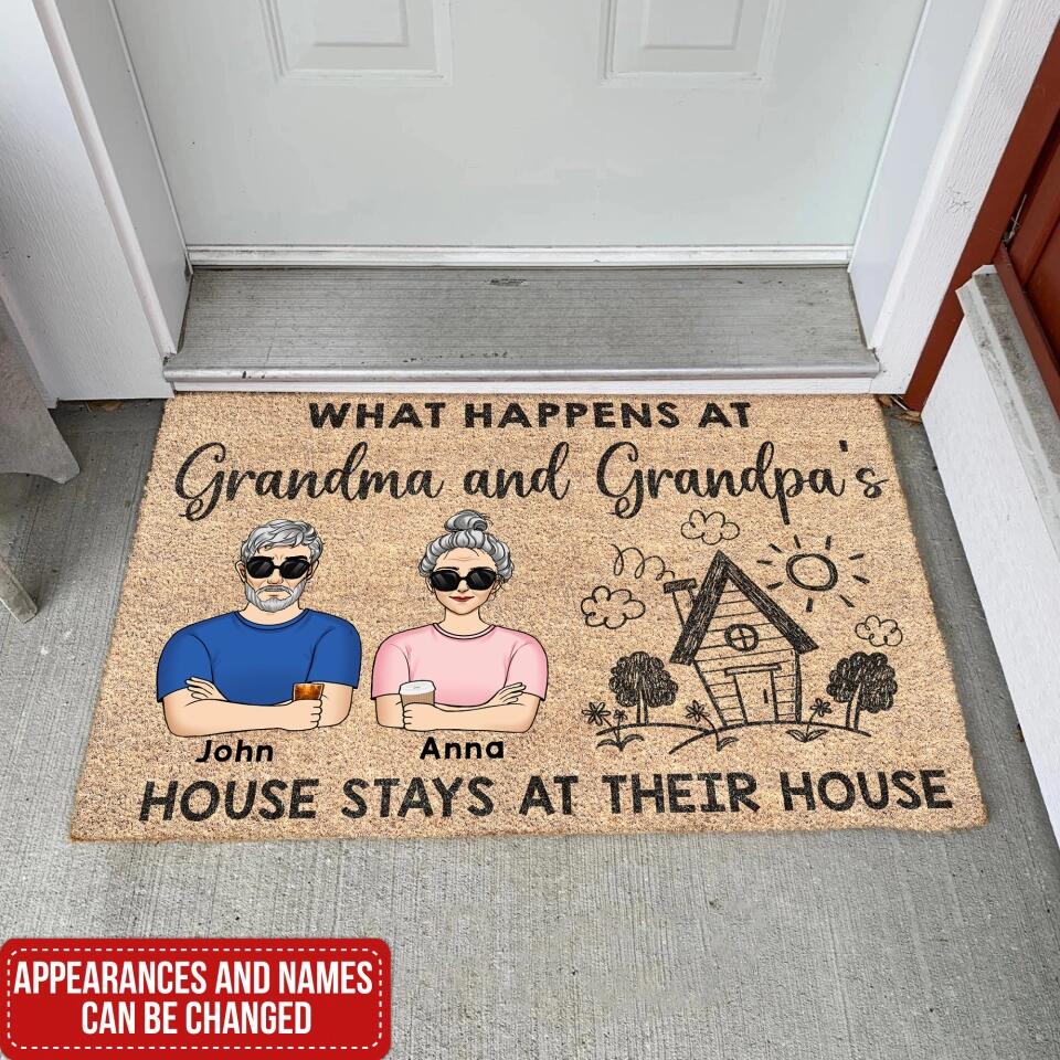 What Happens At Grandma and Grandpa's House Stays At Their House - Personalized Doormat, Gift For Grandparents