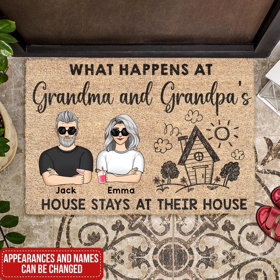 What Happens At Grandma and Grandpa's House Stays At Their House - Personalized Doormat, Gift For Grandparents