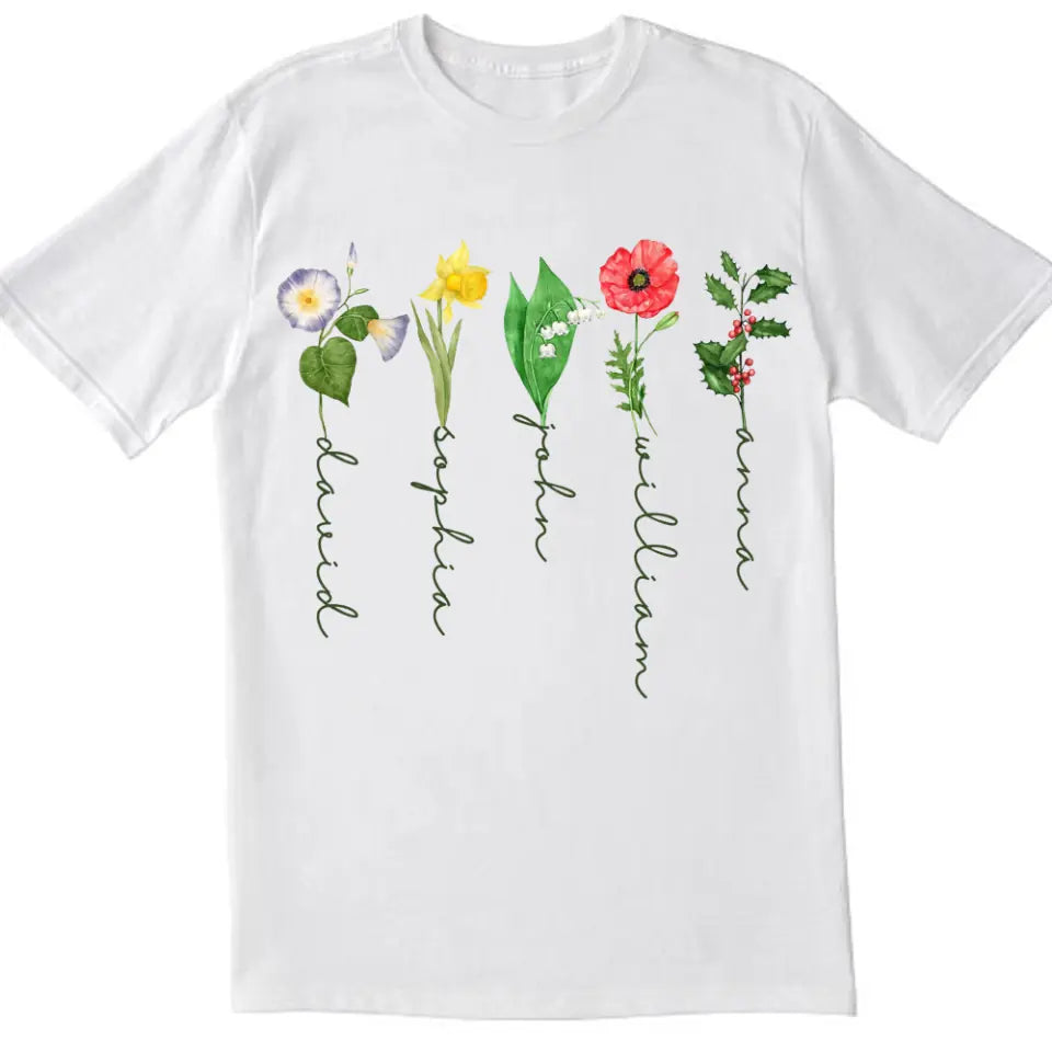 Custom Birth Month Birth Flower - Personalized T-Shirt