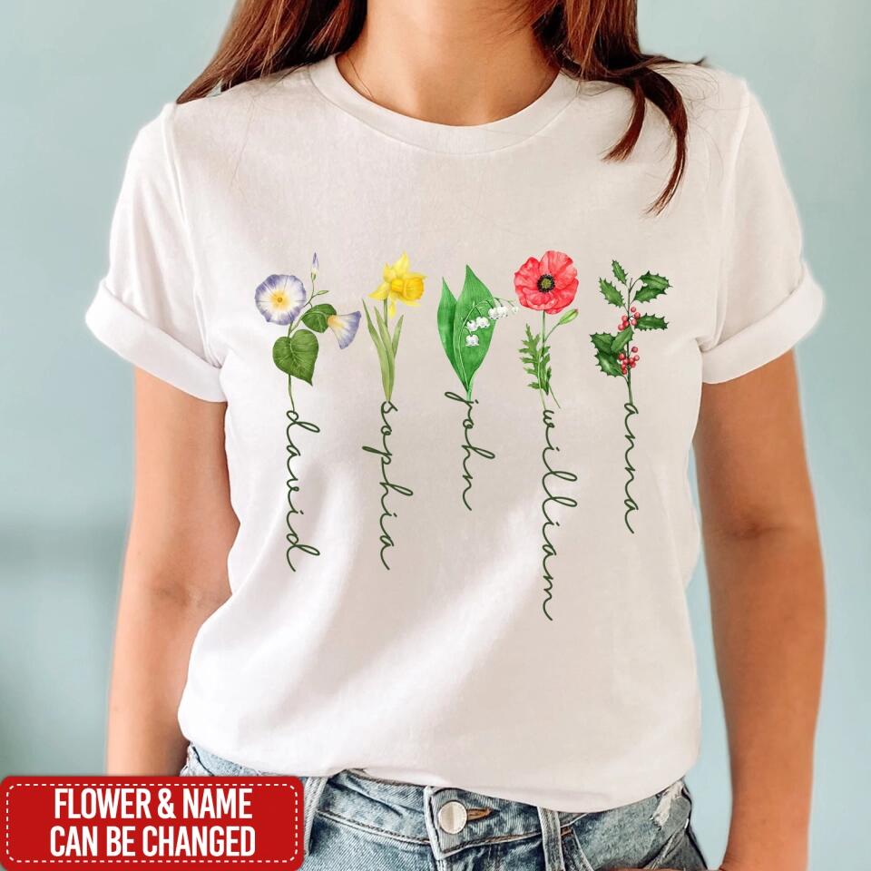 Custom Birth Month Birth Flower - Personalized T-Shirt