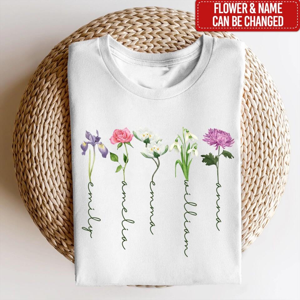 Custom Birth Month Birth Flower - Personalized T-Shirt