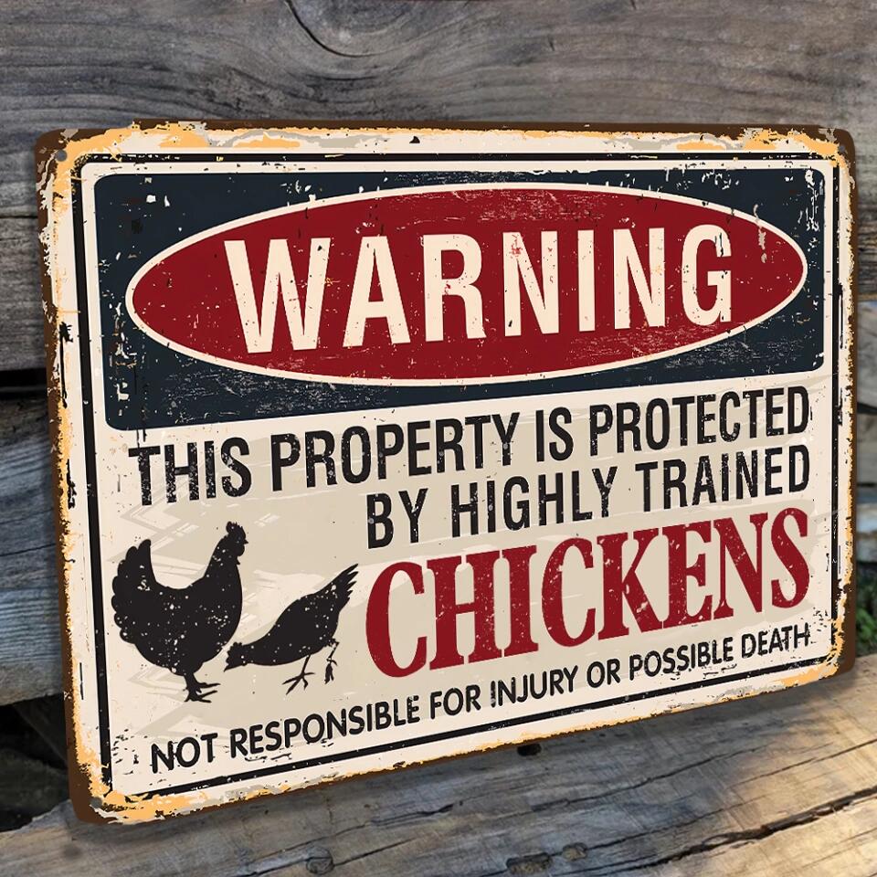 Warning Property By Highly Trained Animal - Personalized Metal Sign