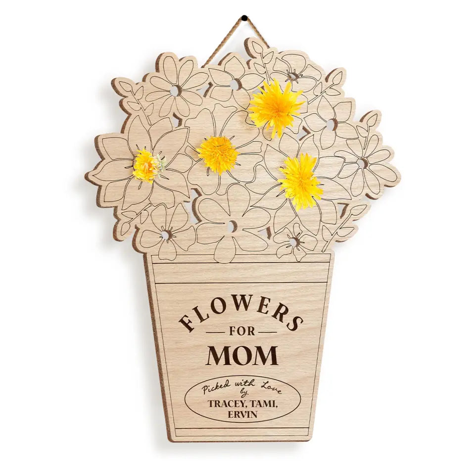 Flowers For Mom - Personalized Mom Flower Wooden Holder Sign - Mother&#39;s Day Gift - Mom Decor Sign
