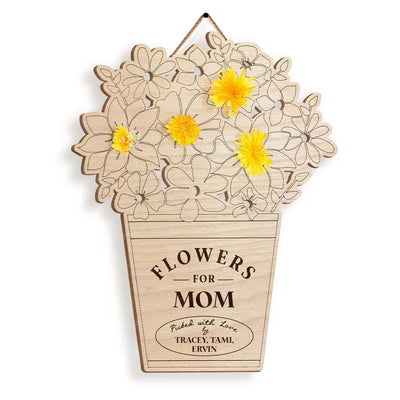 Flowers For Mom - Personalized Mom Flower Wooden Holder Sign - Mother's Day Gift - Mom Decor Sign