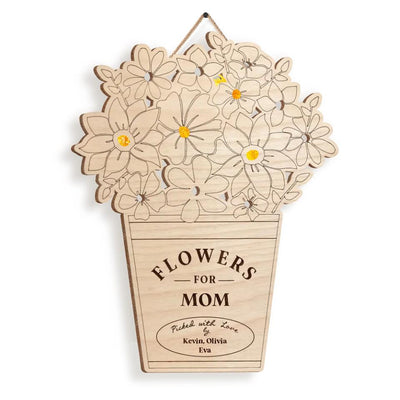 Flowers For Mom - Personalized Mom Flower Wooden Holder Sign - Mother's Day Gift - Mom Decor Sign