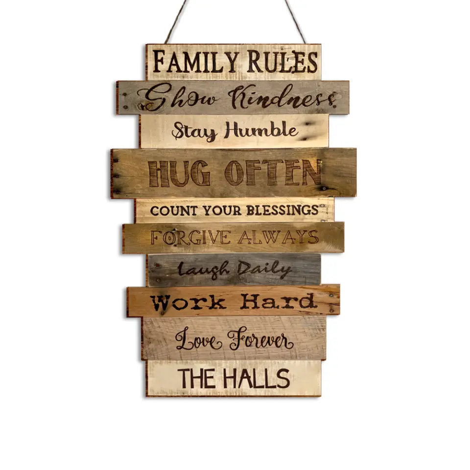 Family Rules In Our House Wood Sign - Personalized Wood Sign, Gift For Family, Family Sign