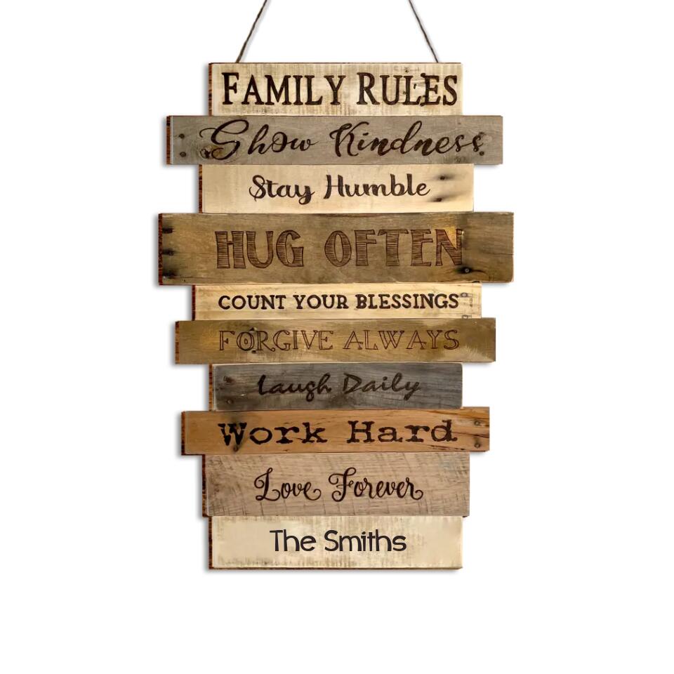 Family Rules In Our House Wood Sign - Personalized Wood Sign, Gift For Family, Family Sign