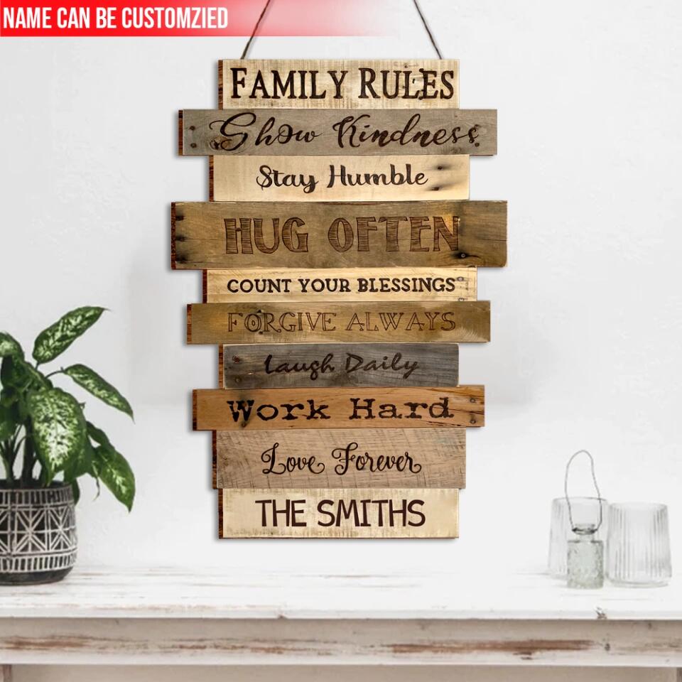 Family Rules In Our House Wood Sign - Personalized Wood Sign, Gift For Family, Family Sign