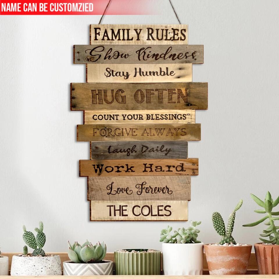 Family Rules In Our House Wood Sign - Personalized Wood Sign, Gift For Family, Family Sign