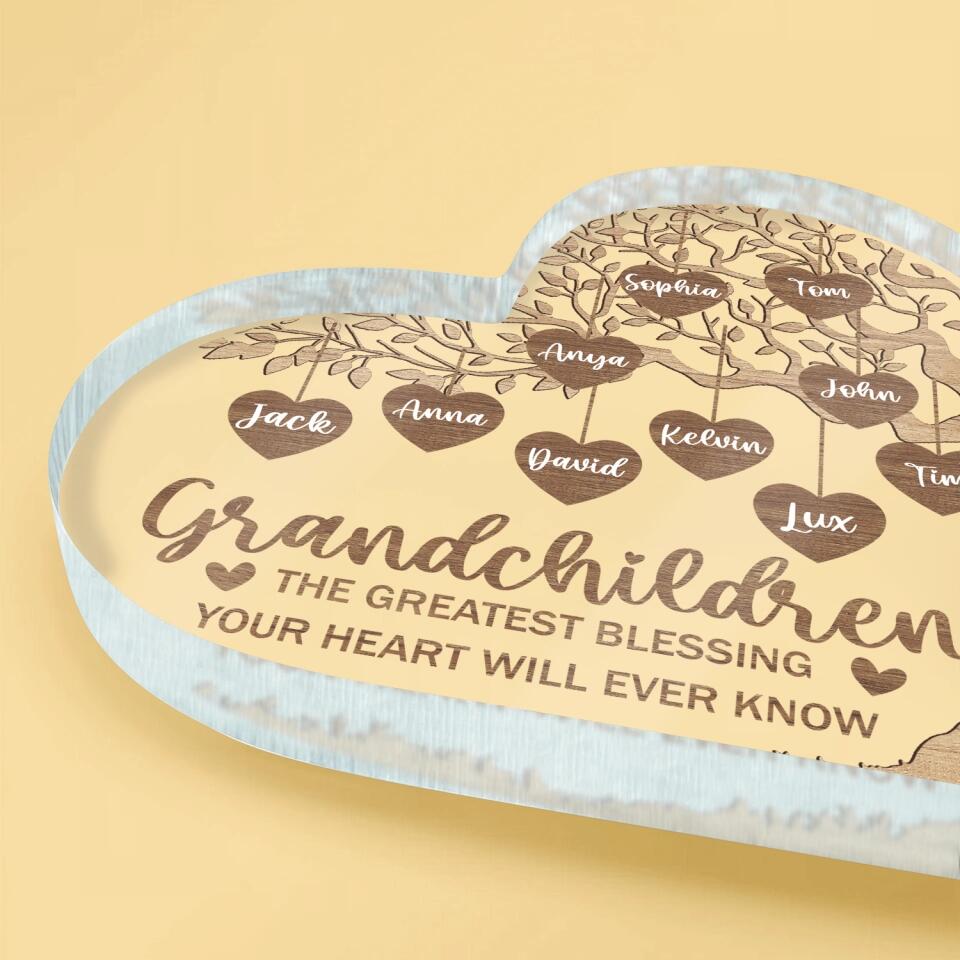 Grandkids Make Life More Grand - Personalized Grandkids Custom Heart Acrylic Plaque - Grandma Gift