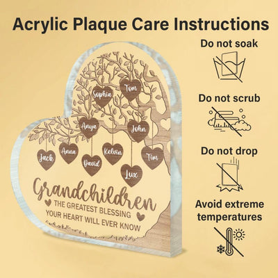 Grandkids Make Life More Grand - Personalized Grandkids Custom Heart Acrylic Plaque - Grandma Gift