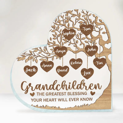 Grandkids Make Life More Grand - Personalized Grandkids Custom Heart Acrylic Plaque - Grandma Gift