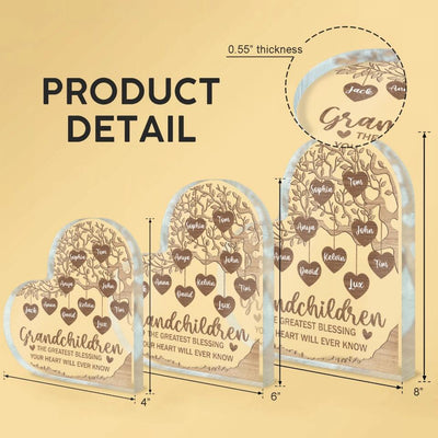 Grandkids Make Life More Grand - Personalized Grandkids Custom Heart Acrylic Plaque - Grandma Gift