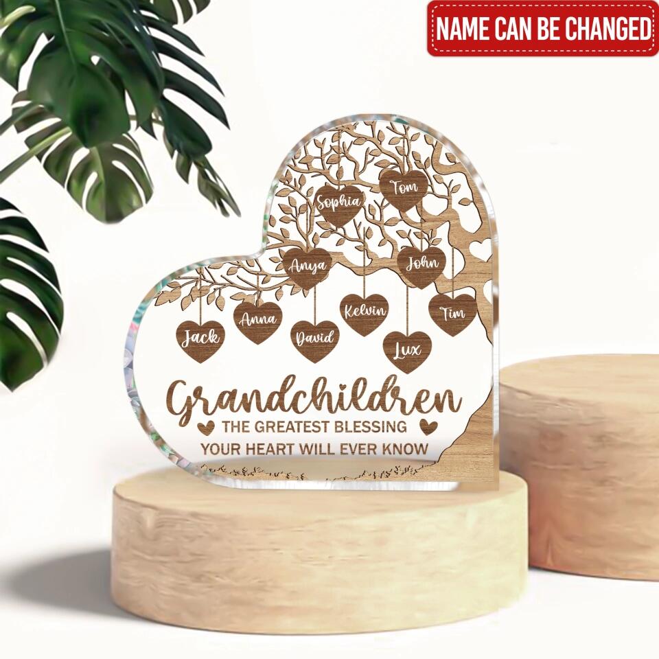 Grandkids Make Life More Grand - Personalized Grandkids Custom Heart Acrylic Plaque - Grandma Gift