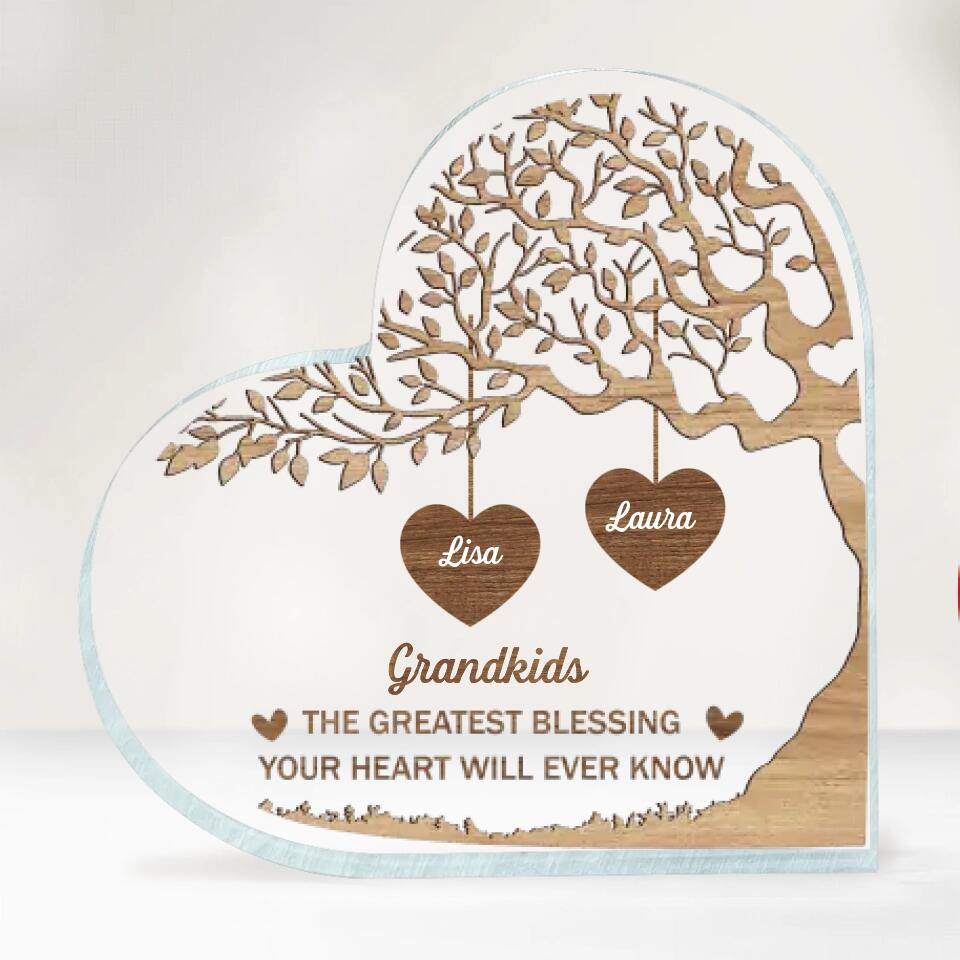 Grandkids Make Life More Grand - Personalized Grandkids Custom Heart Acrylic Plaque - Grandma Gift